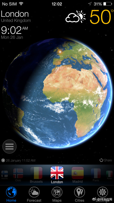 3D地球 - 天气小工具，世界时钟和中国预报图 [iOS][多图]图片1